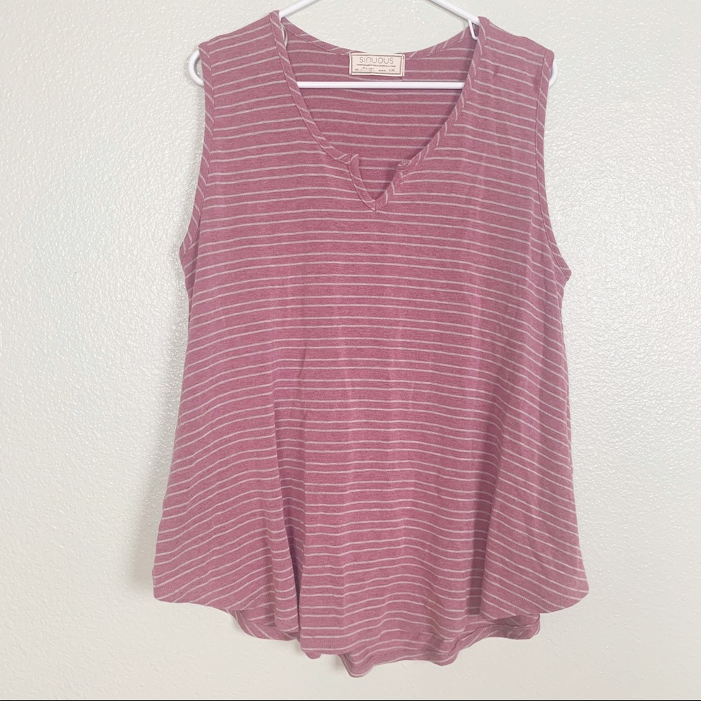 Sinuous XL pink and grey striped tank made in USA